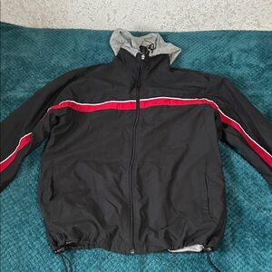 Black Jacket with Red and White Stripes